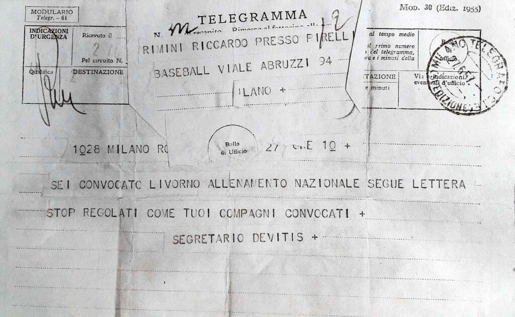 Rimini telegramma di Convocazione in nazionale